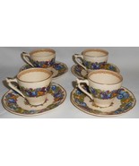 Set (4) Crown Ducal FLORENTINE PATTERN Espresso or Demitasse Cups &amp; Saucers - $89.09