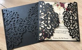 50pcs black elegant laser cut wedding invitation Cards, laser cut invite card - £40.73 GBP