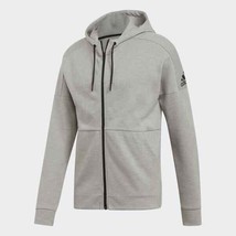 Adidas Essentials Men&#39;s Hoodie Full Zip Jersey Crew Neck Gray - £26.63 GBP+