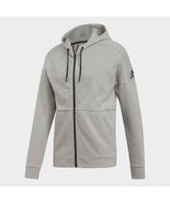 Adidas Essentials Men&#39;s Hoodie Full Zip Jersey Crew Neck Gray - £26.63 GBP+