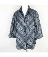 Jones New York Woman Plus Size Blouse 2X Print Button Front Black Gray P... - €8,64 EUR