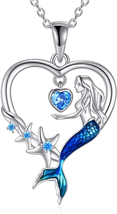 Birthday Gifts for Her Women, Ocean Necklace 925 Sterling Silver Mermaid Pendant - $55.16