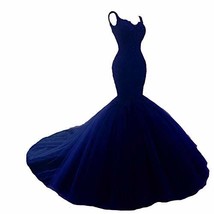 Women Mermaid Tulle Beaded Lace Formal Long Evening Prom Dresses Royal Blue 6 - £124.21 GBP