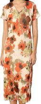 Adini Soft Crushed Geogette Lined Floral Print Short Sleeve Dress in Amber/Cream - £44.66 GBP