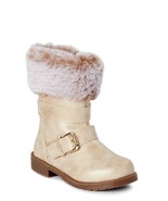 Girls Nicole Miller Boots Size 7 8 9 or 10 Faux Fur Faux Leather Golden Tan - £15.17 GBP