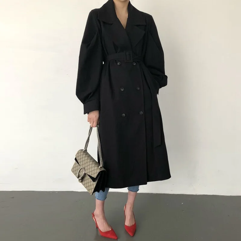 GOPLUS &#39;s Trench Coat Autumn es Korea Ladies Long Coats Black Jackets Abrigo Neg - £236.20 GBP