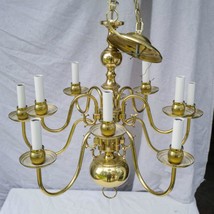 Brass 10 Candle Gold Tone Glass Chandelier - $425.69