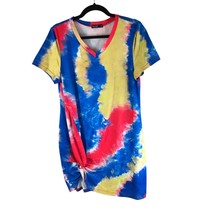 Shein Curve T Shirt Dress Side Tie Dye Short Sleeve Blue Yellow Red Colorful 1XL - £9.89 GBP