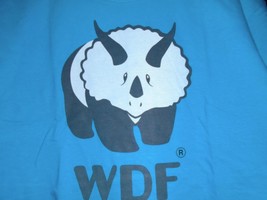TeeFury Dinosaur LARGE &quot;World Dinosaur Federation&quot; Parody Shirt TURQUOISE - $14.00