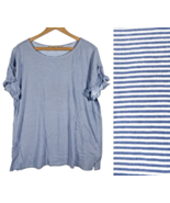 LOFT Top Size XL Knit Blue &amp; White Stripe Ruffle Sleeve Coastal Preppy R... - $744.81 MXN