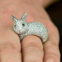 2Ct Rabbit Simulated Diamond Women&#39;s Ring 14k White Gold Plated Silver - £119.06 GBP