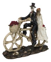 Wedding Skeletons Bride And Groom Riding Skeletal Bones Roses Bicycle Fi... - €20,74 EUR