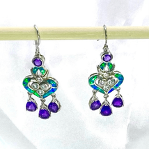 ALI Gorgeous Opal, Amethyst &amp;  Sterling Silver  Dangle Earrings - £58.05 GBP