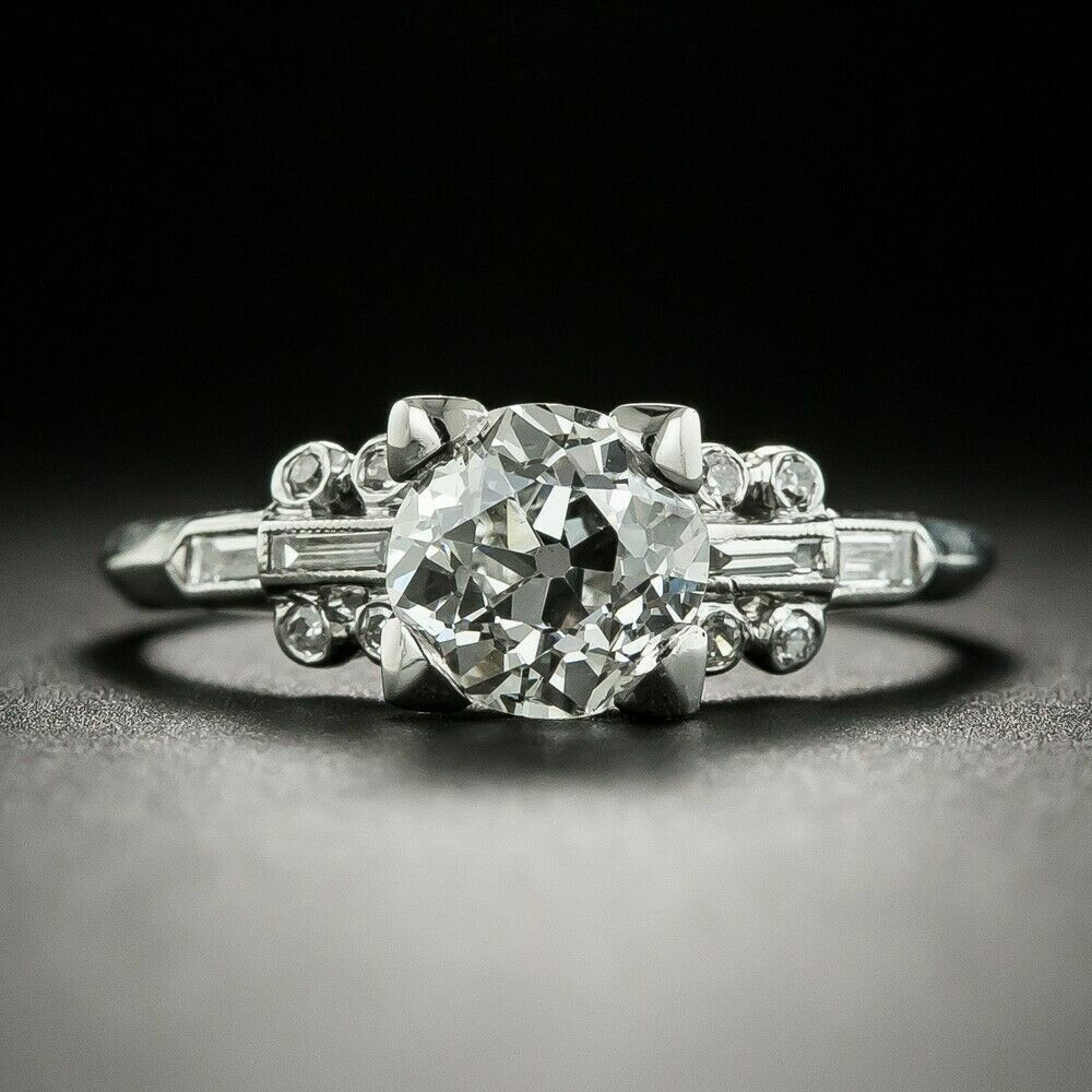 Primary image for 2.40Ct Round Simulated Diamond Vintage Engagement Ring 14K White Gold Size 5.5