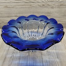 Glass Footed Handmade Bowl Vase Cobalt Royal Blue Ombre Ruffled Designs Ireland - £30.01 GBP