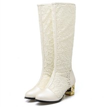 Size 34-46 New Fashion Women Knee High Boots Square heel Zipper Sexy Lace Mesh B - £50.09 GBP