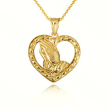 10k Solid Gold Serenity Praying Hands Heart Love Pendant Necklace - £125.73 GBP+