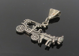 925 Sterling Silver - Vintage Old Fashioned Horse &amp; Carriage Pendant - PT9143 - £21.60 GBP