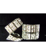 Art Deco Earrings Princess Cut Crystal Rhinestone Screw Back Silver Tone... - £15.14 GBP