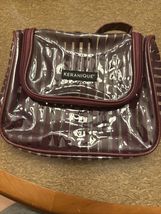 Keranique toiletry travel bag Clear with Maroon Stripes Zipper Approx 9x8x2 - $9.89