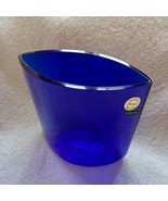 HUTA SZKLA Lucyna Made in Poland dark blue glass 5&quot; vase Handmade - £25.75 GBP