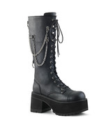 DEMONIA RANGER-303 Men&#39;s Gothic Industrial Punk Black Platform Knee Boots - £94.77 GBP