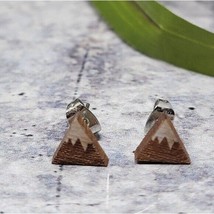 Wooden Snow Capped Mountain Stud Earrings - £11.33 GBP