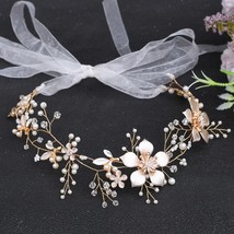 Pearl Rhinestone Flower Bridal Headband Hairband Tiara For Women Bride Party Bri - £17.54 GBP