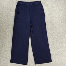 VTG Chicos Travelers Pants 1/M Navy Blue Wide Leg Tight Knit No Iron Pull On - £27.99 GBP