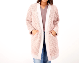 BumbleBella by Jill Martin Diamond Pattern Sherpa Cardigan- Rose Petal, 2X / 3X - £35.43 GBP