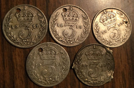 1913 1913 1917 1917 1918 Lot Of 5 Uk Gb Great Britain Silver Threepence Coins - £17.22 GBP