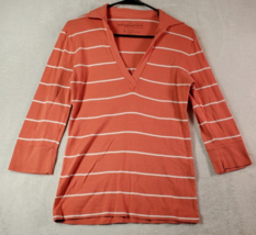 Aéropostale Polo Shirt Womens Size Large Orange White Striped Long Sleeve V Neck - £10.03 GBP