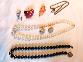 Jewelry Lot (7) pieces Austrian Necklace &amp; Ankle Faux Earrings Pins Cufflink Vtg - £25.32 GBP