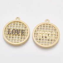 2 Love Word Charms Matte Gold Round Inspirational Pendants Set 28mm - £2.04 GBP