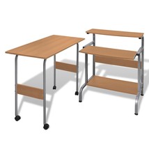 2 Piece Computer Desk with Pull-out Keyboard Tray Brown - £54.15 GBP