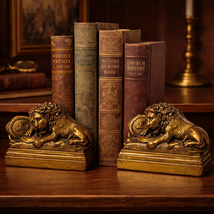 Vintage Lion of Lucerne Bookends Pair Heavy Cast Brass Metal Swiss Lion ... - $195.02