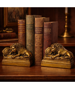 Vintage Lion of Lucerne Bookends Pair Heavy Cast Brass Metal Swiss Lion ... - $195.02