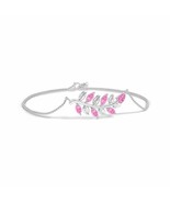 ANGARA Pear and Marquise Pink Sapphire Olive Branch Bracelet in 14K Soli... - £415.02 GBP