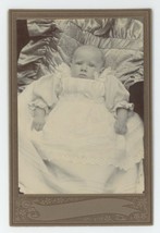Antique Circa 1900s Cabinet Card Adorable Baby in White Dress on Silk Blanket - £7.43 GBP