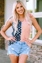 American Flag Color Block Knotted Straps Tank Top - £12.64 GBP