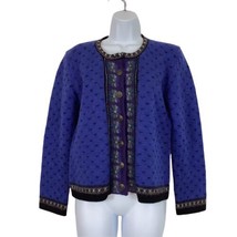 Tally Ho Womens Vtg Size PS Petite Small Nordic Blue Polka Dot Cardigan Sweater  - £25.72 GBP