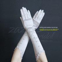 Gorgeous Stretch Satin Gloves With Pearl Floral Motif And Lace Trimmed Cuff - £21.34 GBP