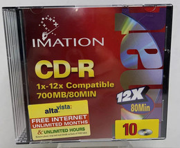 Imation Blank CD-R 12x 80min /700MB 10 Pack Brand New Factory Sealed Jewel Cases - £9.40 GBP