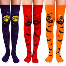 3 Pairs Halloween High Long Sockings Over Knees Socks One Size Fun Crazy Socks - £12.18 GBP