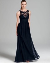 Aidan Mattox Embellished Lace &amp; Silk Chiffon Gown Sz 4 Black - £79.33 GBP