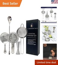 5-Piece Stainless Steel Cocktail Strainer &amp; Jigger Set - Elegant Bar Acc... - $728.59 MXN