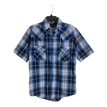 Plains Mens Shirt Size Small Blue Plaid Short Sleeve Pearl Snaps Western... - £16.96 GBP