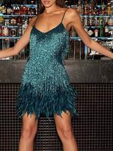 Sexy Tassel Sequins Feather Mini Dress - £57.86 GBP