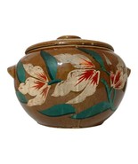 USA Pottery Bean Pot Crock Antique Floral Brown Handpainted 2 Qt Primiti... - £38.92 GBP