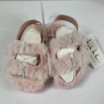 Nicole Miller Toddler Girls Pink Slide Sandals Faux Fur Buckle Strap Sz 8 - £11.13 GBP